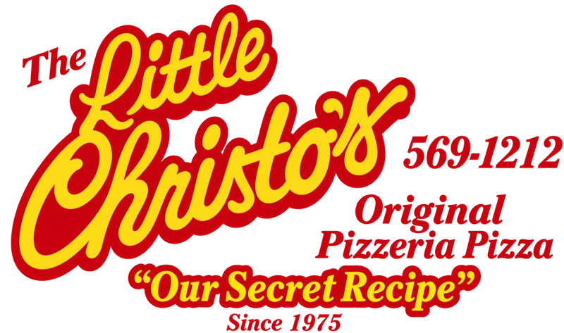 The Little Christo's box lockup: 569-1212, Original Pizzeria Pizza, Our Secret Recipe, Since 1975